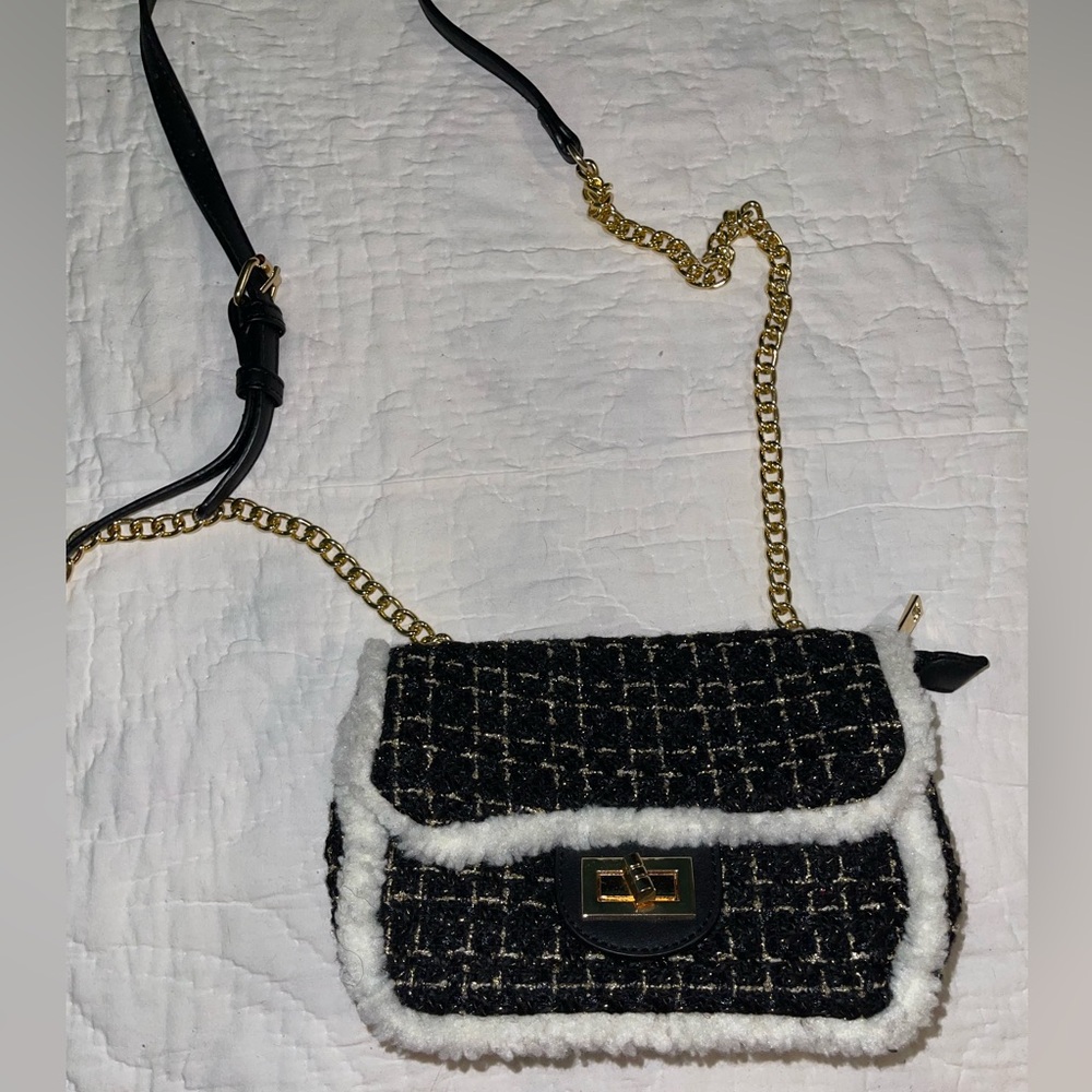 Black & White Tweed Small Crossbody Handbag - New